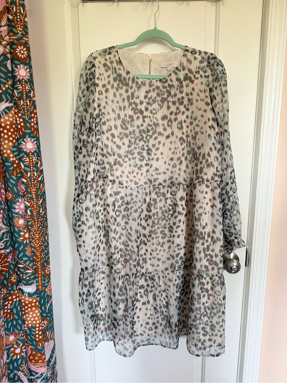 LOFT Leopard Print Tiered Sheer Dress